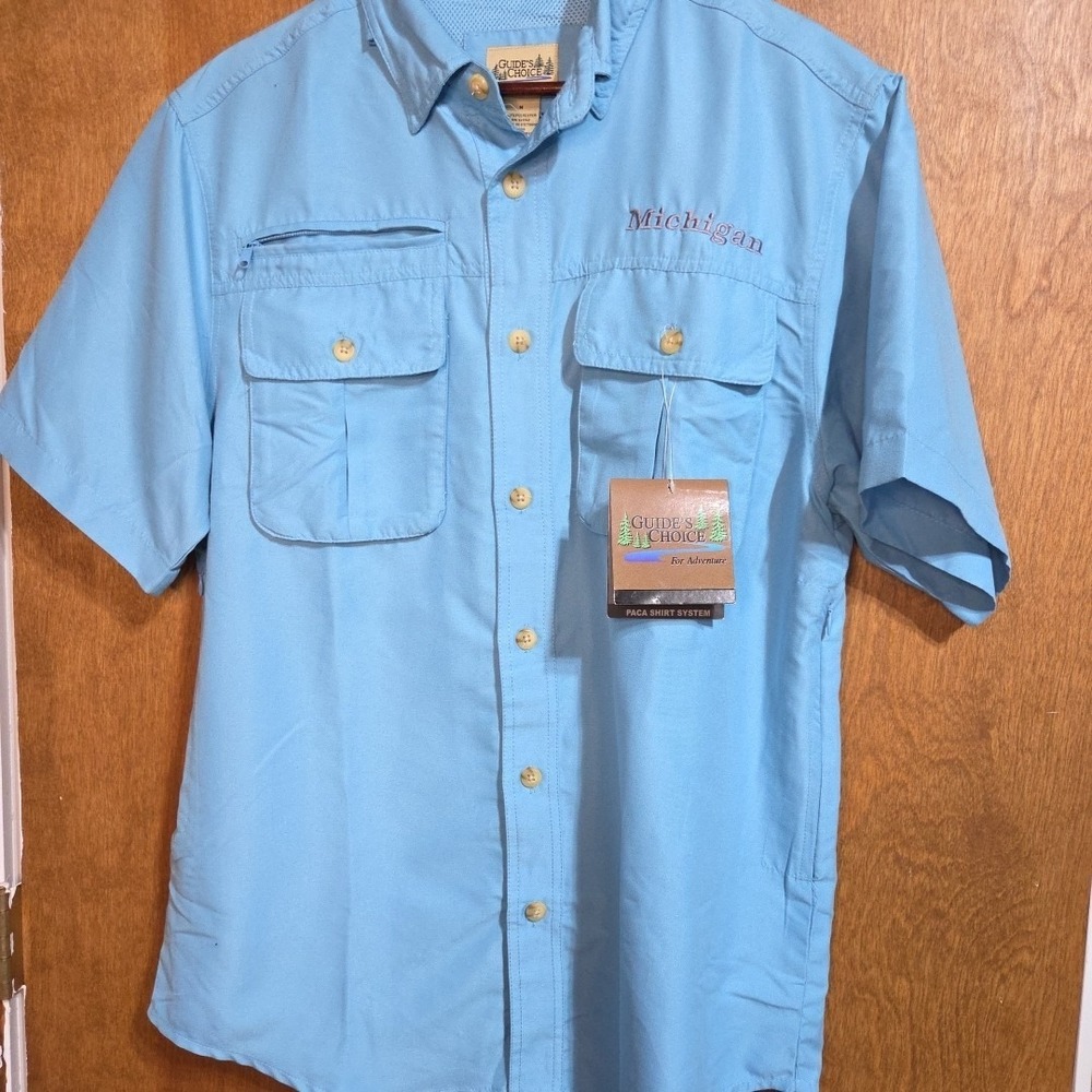 Guide's Choice Michigan Fishing Shirt NCAA Short Sleeve Blue Mens M PACA UPF 15